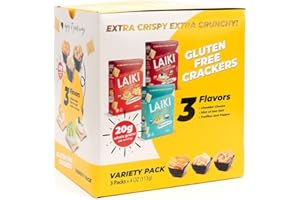 LAIKI Gluten Free Crackers (Variety Pack of 3) Cheddar Cheese, Truffles and Pepper, Sea Salt Healthy Snacks Whole Grain Brown Rice Almond Flour Alternative Crackers Crispy Crunchy Tasty Light Snacks