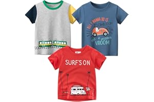 AMMENGBEI Toddler Boys T-Shirts Little Kids Cotton Short Sleeve Shirts Tops 3-Pack Graphic Tees