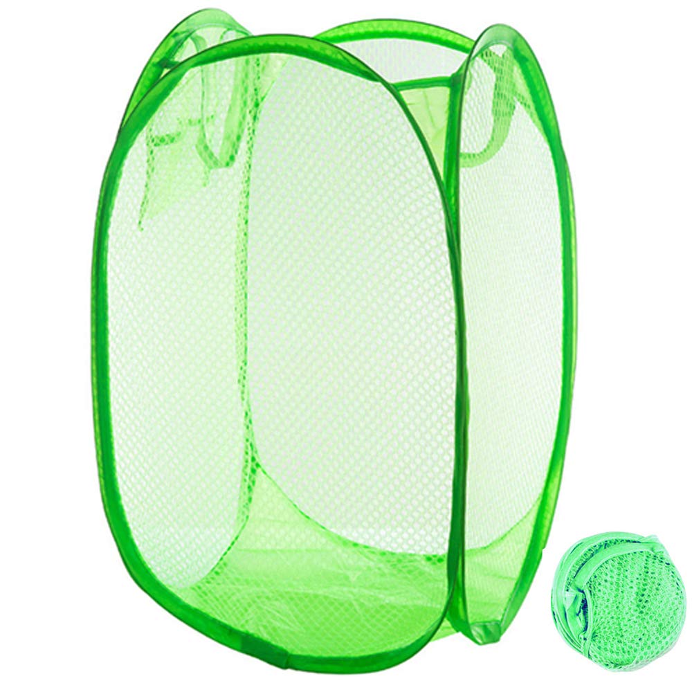 Qtopun Mesh Popup Laundry Hamper Foldable Laundry Basket Portable Dirty Clothes Basket Collapsible Dirty Clothes Hamper for Bedroom, Kids Room, College Dormitory and Travel (Green)