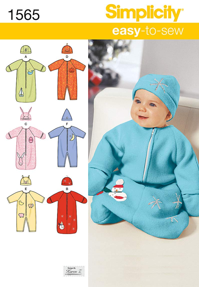 Simplicity Sewing Pattern 1565: Babies' Bunting, Romper and Hats, Size A, Paper, White, A (XXS-XS-S)