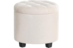 SONGMICS Round Ottoman, Ottoman with Storage, 45 x 45 x 44.5 cm, Foot Rest with Legs, Velvet, Load up to 150 kg, for Living R