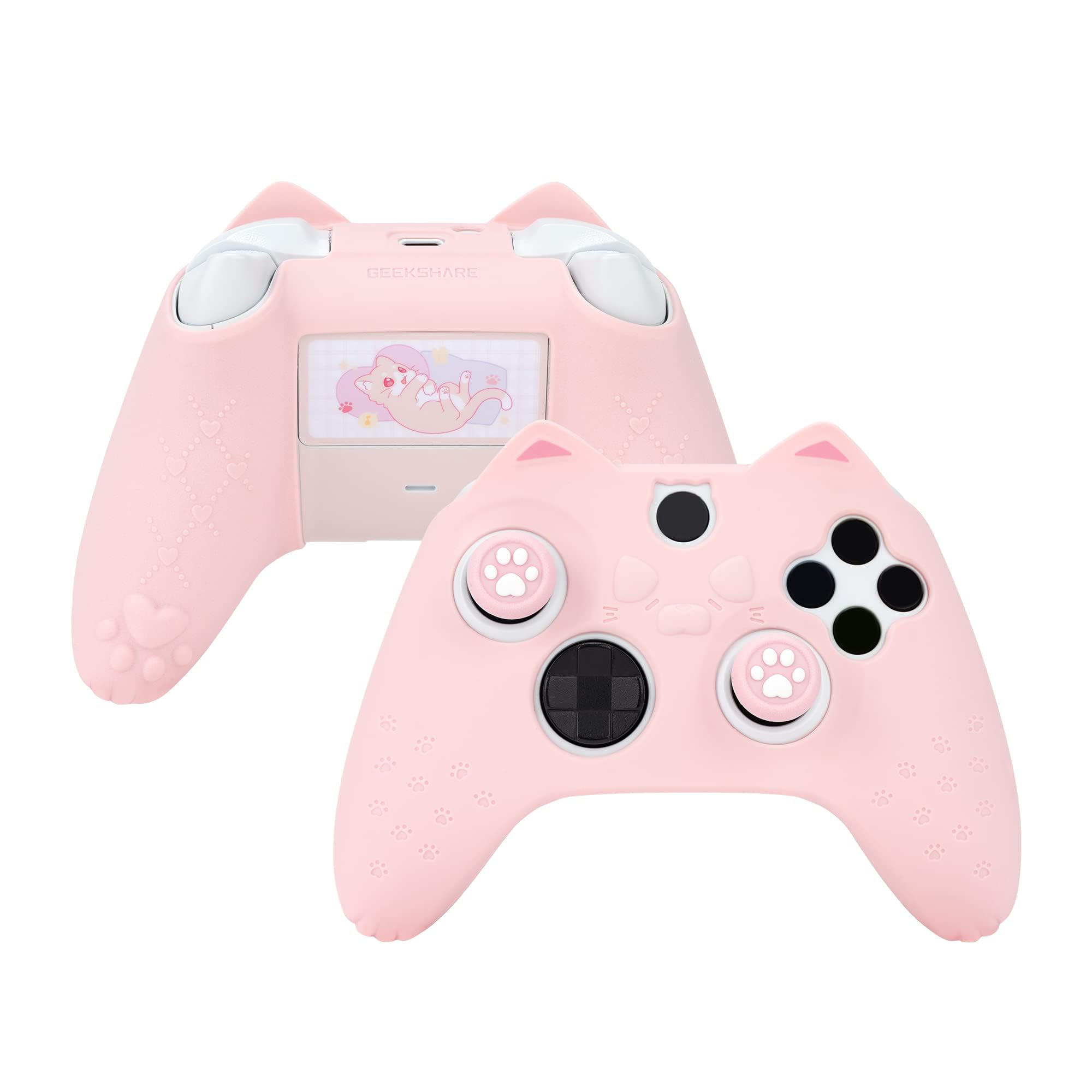 GeekShare Cat Paw Controller Skin Grips Set for Xbox Series X (Pink) | Anti-Slip Silicone | Includes 2 Thumb Grips | Compatible with Xbox Series X Controller