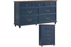 Joaxswe Bedroom Dresser Sets, 54" Wide 7 Drawers Dresser and 45" Tall 5 Drawers Dresser, Wooden 2 Piece Bedroom Furniture Set, Chest of Drawer for Bedroom, Home, Living Room, Hallway, Navy Blue