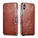 iPhone X Leather Case,Icarercase Genuine Vintage Leather Side Open Case in Slim Thin Design, Flip Folio Style Cover with Magnetic Closure for Apple iPhone 10 5.8 Inch - Brown