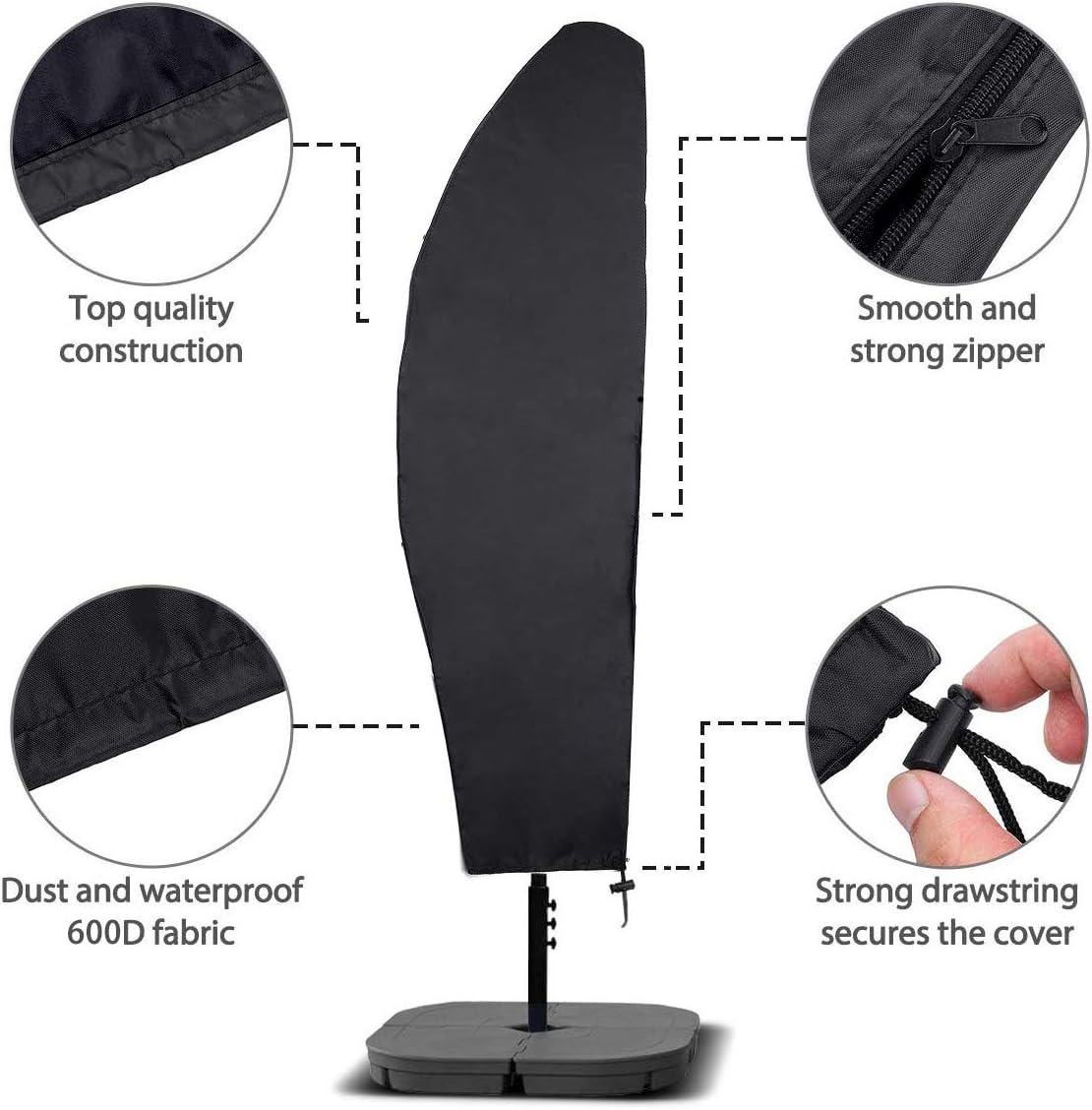 NASUM Cantilever Umbrella Cover, Patio Offset Umbrella Cover 600D Oxford Fabric Parasol Cover Waterproof for Outdoor Garden with Zip and Telescopic Pole: Kitchen & Dining