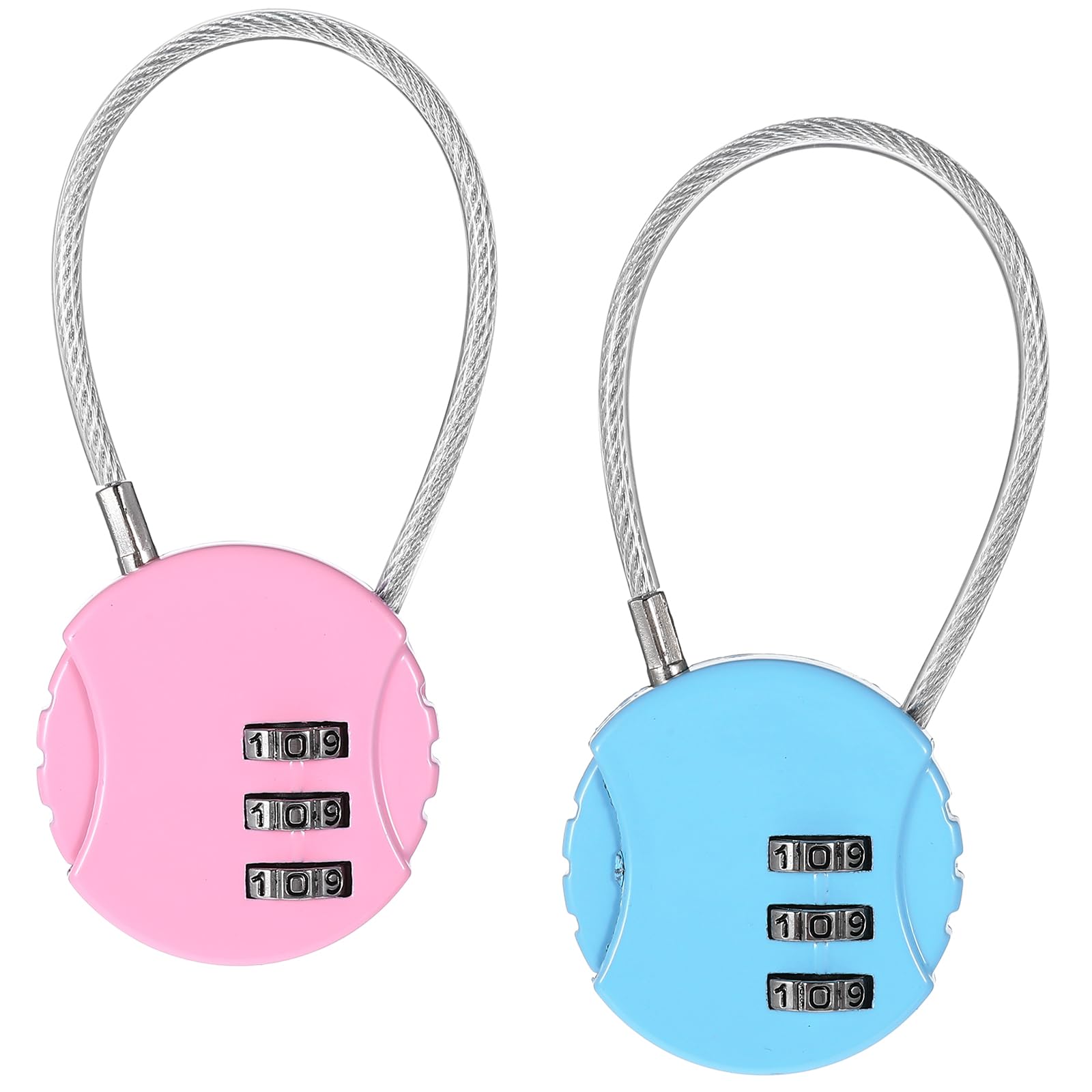 Photo 1 of 2 PCS 3 Digit Combination Lock, Outdoor Waterproof Padlock Cable Luggage Locks Mini Combination Padlock for School Gym, Locker, Travel Backpack, Suitcase, Storage (Pink, Blue)