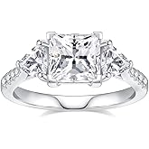 Pcmaciyn Moissanite Engagement Rings for Women,D Color VVS1 Moissanite 3-Stone Ring 18K White Gold Plated 925 Sterling Silver Wedding Ring