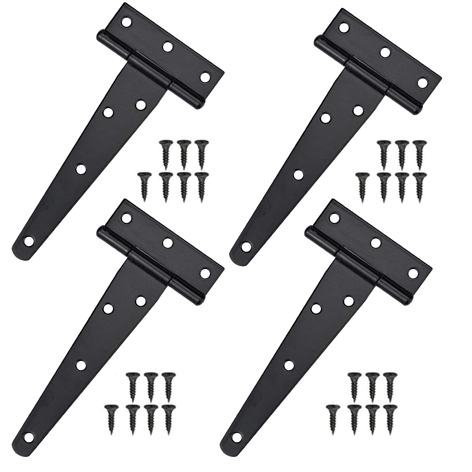 sus Heavy Duty Iron Black T-Strap Hinge, 4 Pcs, 6 Holes, for Windows, Fence, Sheds Supplies