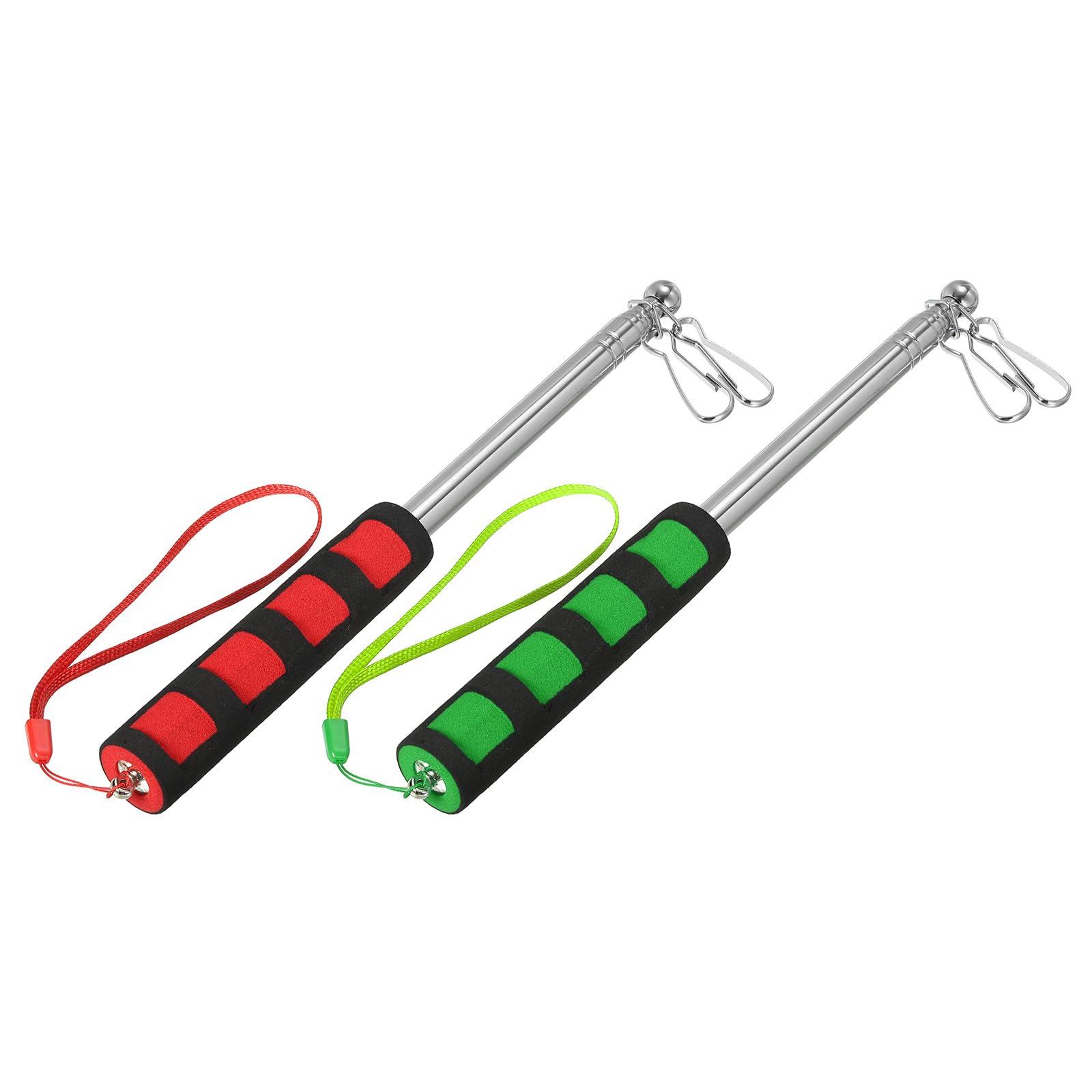 PATIKIL 4 Feet Telescopic Handheld Flagpoles, 2 Pcs Non-slip Sponge Handle Stainless Steel Portable Collapsible Teacher Pointer Tour Guide Flag Pole with Clips, 6 Sections, Red Green