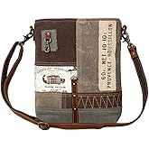 Myra Bag Vintage Crossbody Bag - Francais Pathway Vintage Purse, Canvas Purses for Women, Canvas Patchwork Design Crossbody Purse