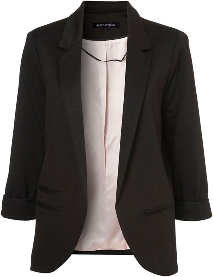 MIKTY Candy Color Blazer Rolled up Sleeve OL Leisure Suit for Womens and Juniors Black XS