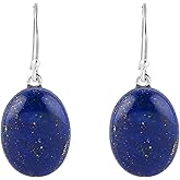 DEVMUKTI 925 Sterling Silver Designer Earrings, Natural Lapis Lazuli Gemstone, Handmade Bohemian Jewelry, Healing Crystals Earring for Women, Christmas Gift (Approx.14x10mm)