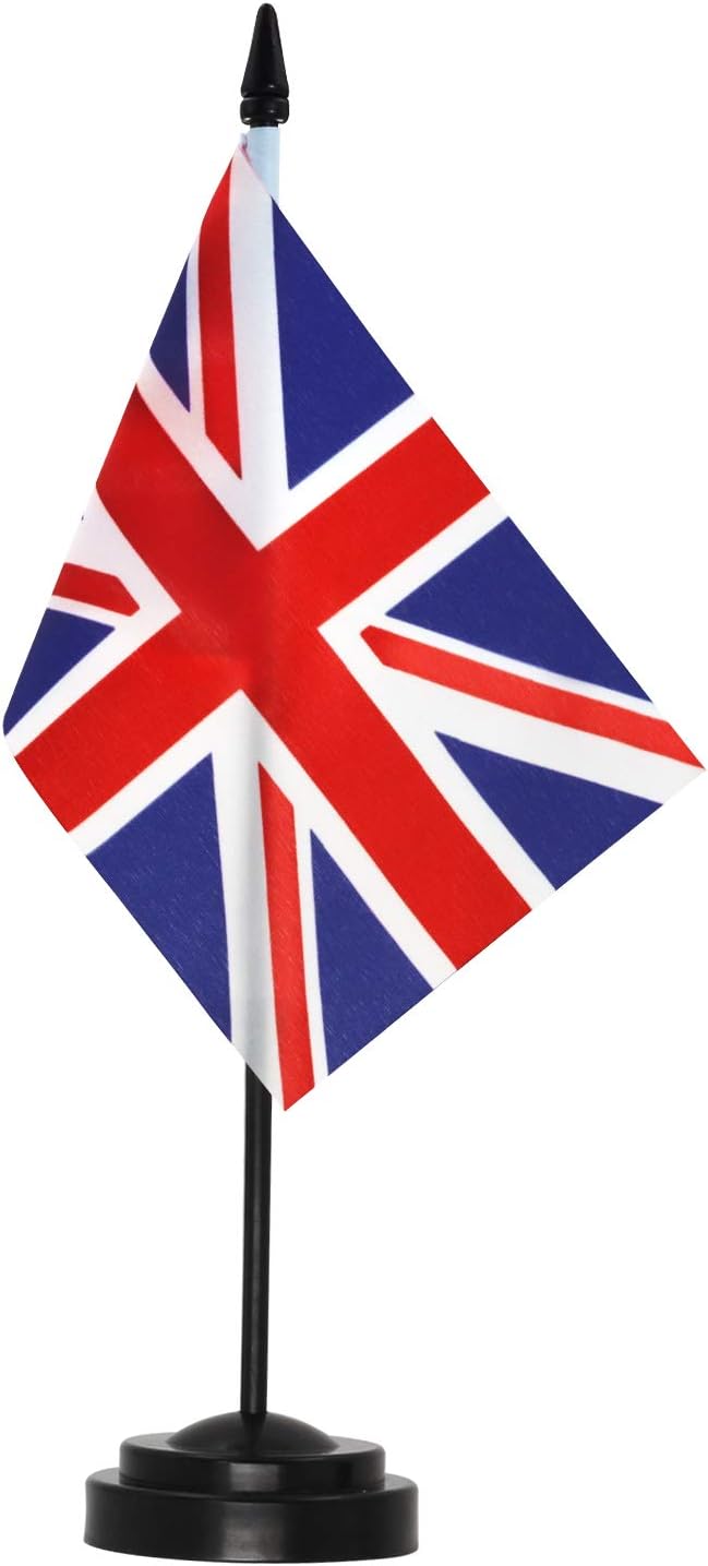 Flags - ANLEY UK Deluxe Desk Flag Set - 6 x 4 Inch Miniature United Kingdom British Desktop Flag with 12
