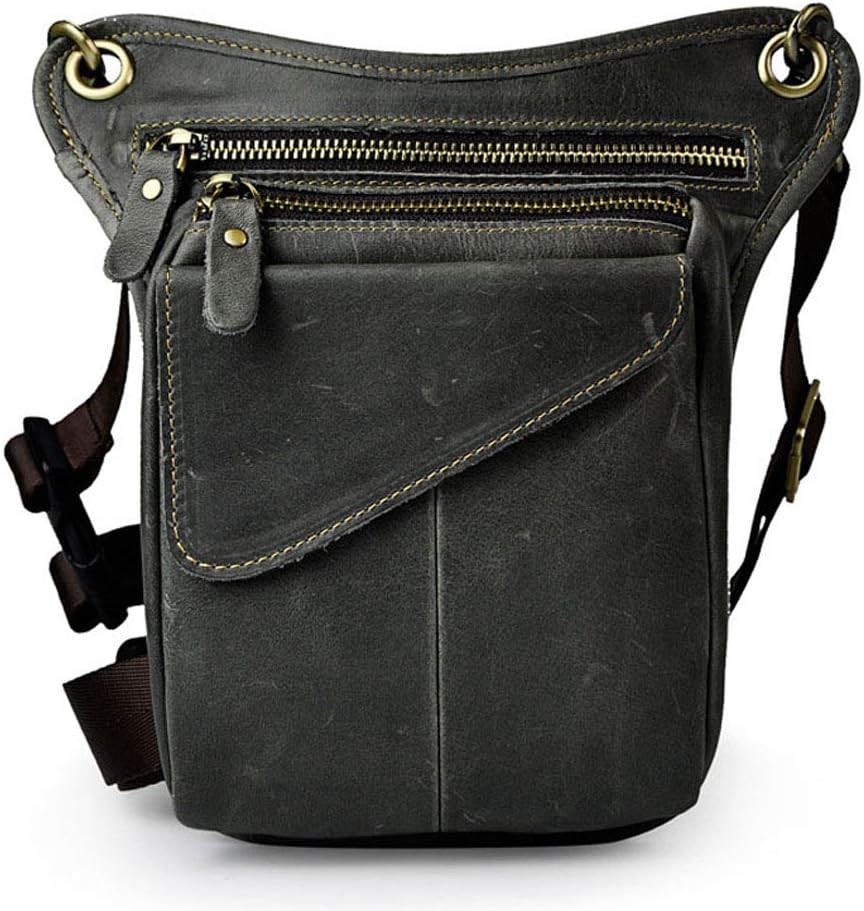 Xieben Leather Drop Leg Bag for Men Women Motorcycle Bike Riding Cycling Multi-Purpose Thigh Waist Fanny Pack Bum Pocket Hiking Sports Camping Pouch Deep Gray