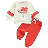 Sprifallbaby Toddler Girl Valentines Outfit Ruffled Long Sleeve Sweatshirt Elastic Pant Valentines Day Baby Girl Clothes Set