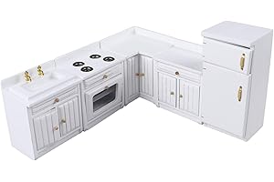 HAOMIAN Dollhouse Kitchen Furniture Kit 1:12 Doll House Miniature Suite Wooden Kitchen Cabinet Fridge Set Dining Room for Miniature Dollhouse Furniture Scenes Accessories