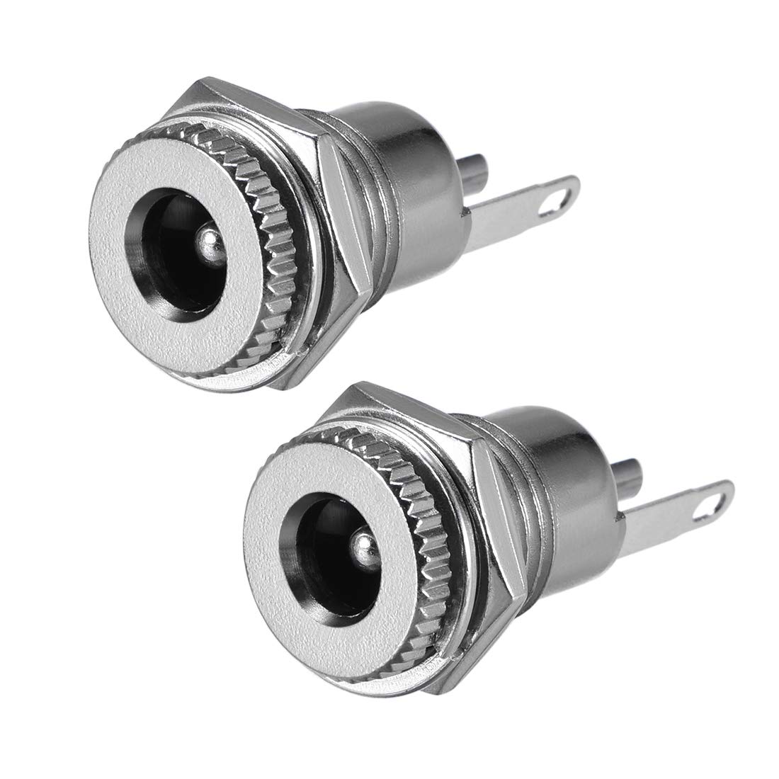 sourcing map Panel Mount DC Connector Power Audio Video Socket Female 5.5mm x 2.5mm Silver Tone 2Pcs