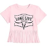 Yawtaut Girls Western Shirt Cowgirls Embroidered Country T Shirt Long Live Shirts Horseback Rider Tassel Fringe Tee Tops