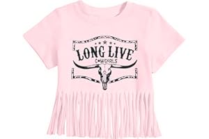 Yawtaut Girls Western Shirt Cowgirls Embroidered Country T Shirt Long Live Shirts Horseback Rider Tassel Fringe Tee Tops