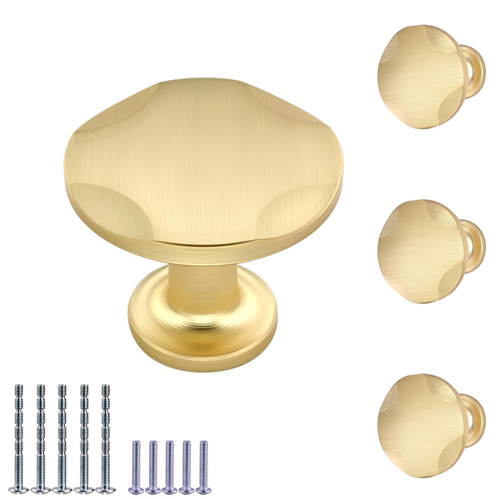 IAFVKAI 4 Pack Cabinet Knobs Zinc Alloy Drawer Knob Brushed Brass Round Cabinet Kitchen Handle Gold Door Dresser Knob for Kitchen Cupboard