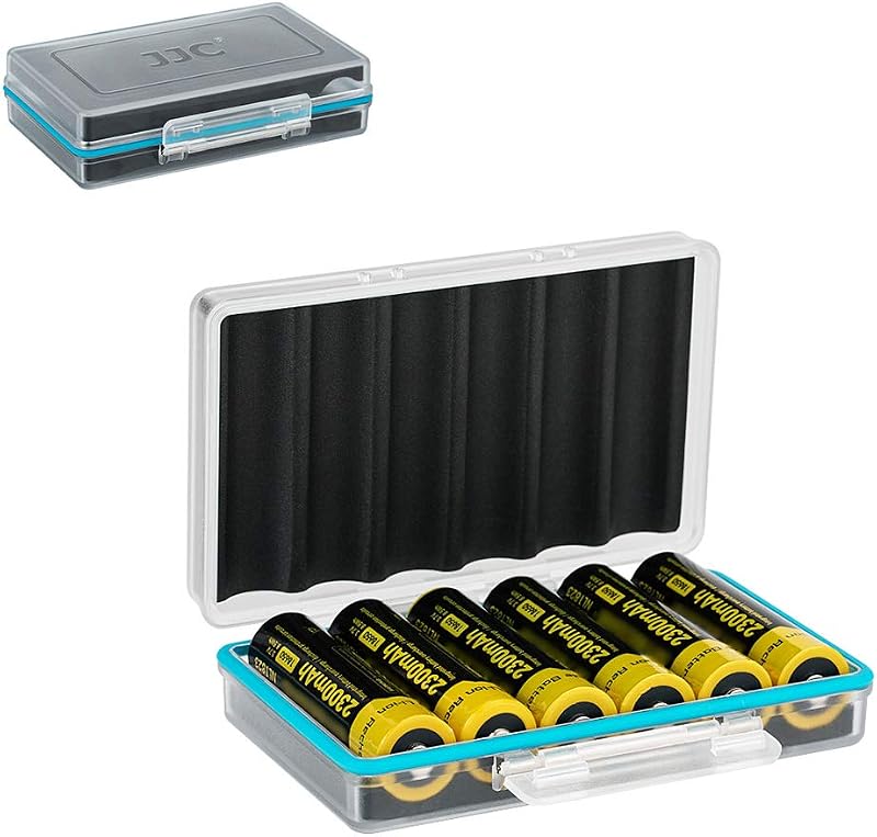 JJC 18650 Battery Organizer Hard Case 6 Space Shockproof Water-Resistant