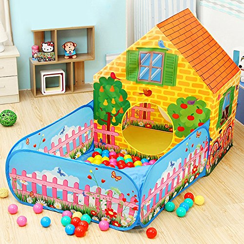 Kids House,2-Piece Toddler Play Tents w/ Ball Pit ,Indoor & Outdoor Jungle Gym Playhouse Children,Boys,Girls & Babies,Foldable Large Toys Storage - Great Birthday Gift