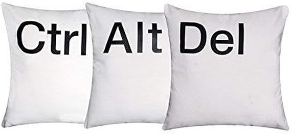 Amazon Com Ctrl Alt Del Set Of 3 Cushion Covers 16 X 16 White
