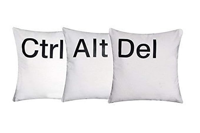 Ctrl Alt Del Set Of 3 Cushion Covers Pillow 16 X 16 White 100