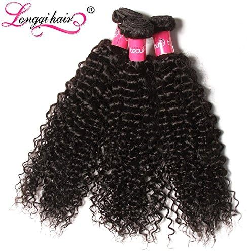 Longqi Beauty Unprocessed Brazilian Curly Virgin Human Hair Weave 3 Bundles with 1 piece Free Part Lace Top Closure 100% Human Hair