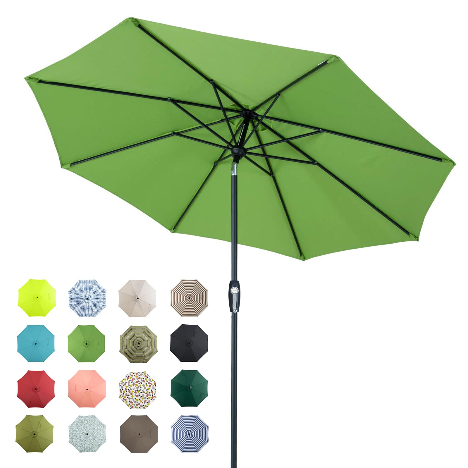 Tempera 9ft Patio Market Outdoor Table Umbrella with Auto Tilt and Crank, Large Sun Umbrella with Sturdy Pole & Fade Resistant Canopy, Easy to Set, Green Image