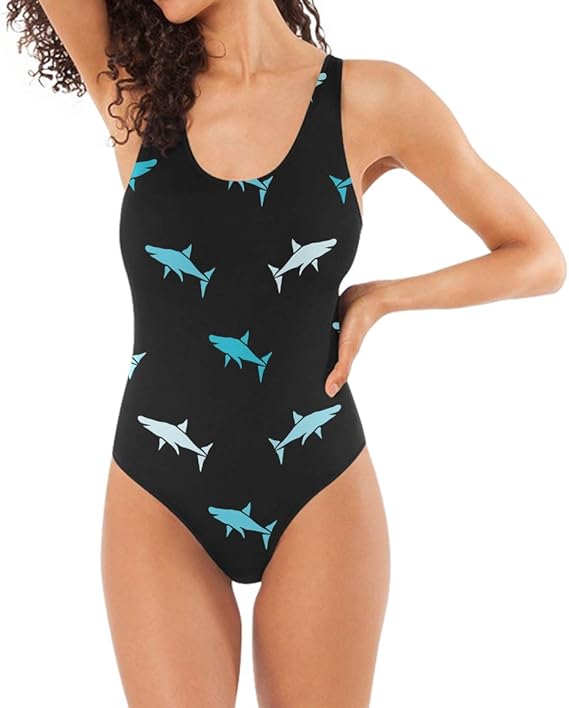 Traje de baño negro con patrón de tiburón océano para mujeres niñas de