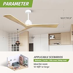 KAPOEFAN 52" Wood Ceiling Fan without Light with