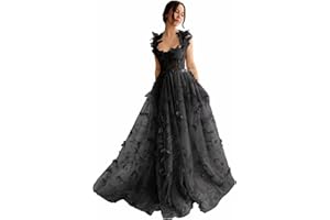 QFMYYXGS 3D Butterfly Prom Dresses 2024 Long Lace Applique Tulle Ball Gown for Women Formal Evening Party Gown with Slit