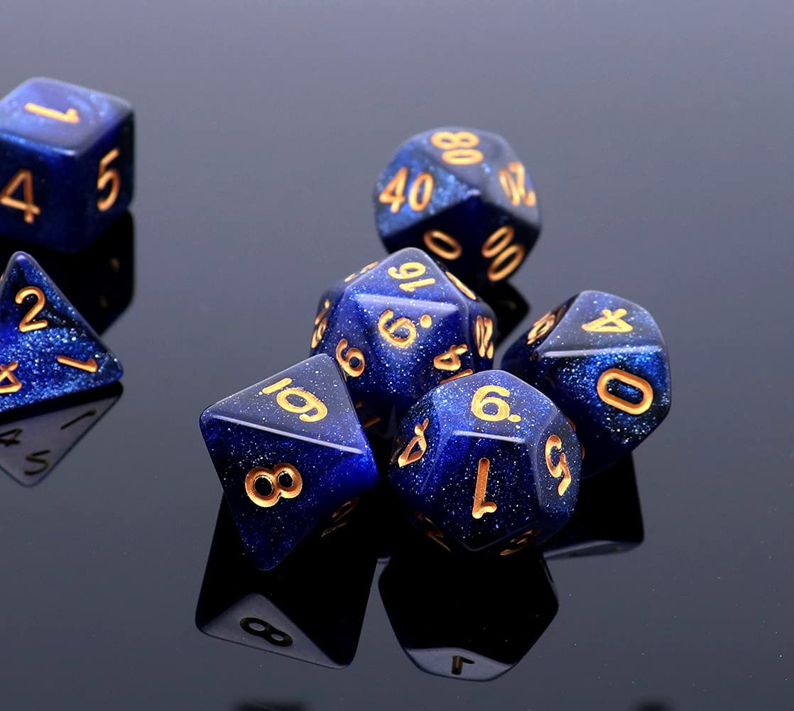 DND Dice Set Dark Blue Mix Black Nebula Dice for Dungeon and Dragons D&D RPG Role Playing Games 7Pcs Polyhedral Dice with Dice Bag