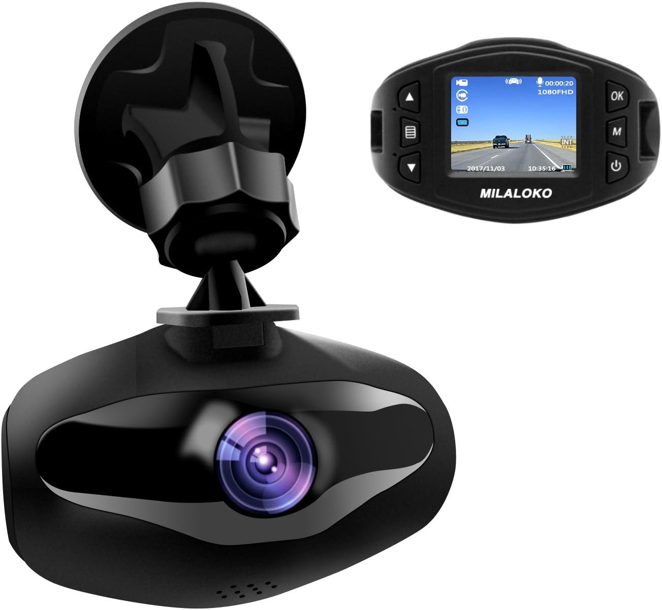 MILALOKO, mini telecamera da cruscotto per auto, Full HD 1080p, sensore