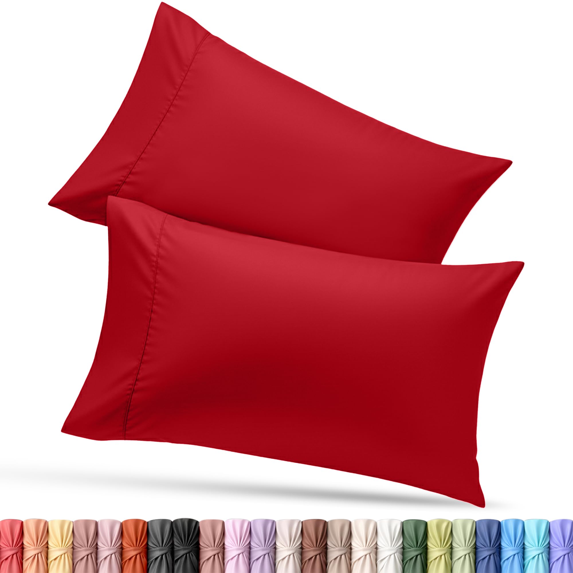 Pillow Cases Queen Size Set of 2, Ultra Soft Comfy Pillow Covers, Red