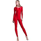 Kepblom Women's Long Sleeve Scoop Neck Unitard Spandex Bodysuit for Dance Gymnastic Costume