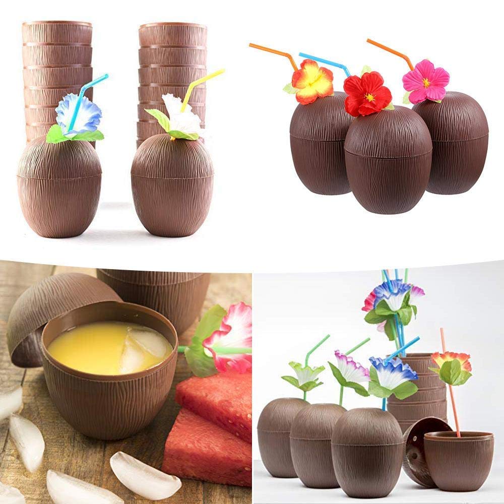 A Coconut Cups With Straws And Flowers 12 Pack Plastic | Desertcart Guyana