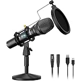 USB/XLR Cardioid Dynamic Microphone, MAONO Metal Professional Zero-latency Monitoring Mic with Volume Control for PC, Audio i