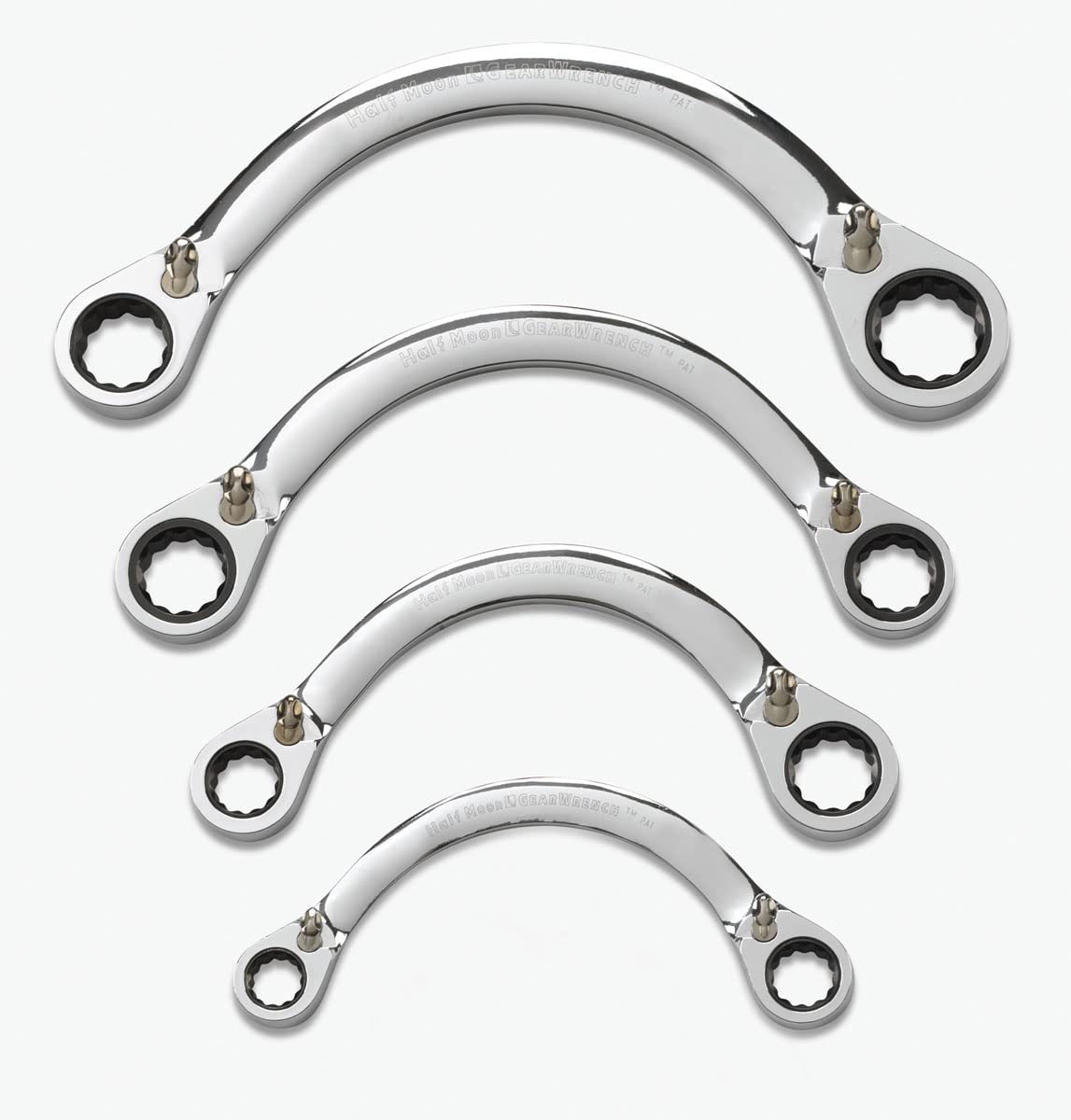 GearWrench 9840D Reversible Half Moon Double Box Ratcheting Wrench Set 12 Pt., SAE, 4 Pc.
