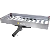 MaxxHaul 50149 500-lb Capacity 50 inch x 22 inch Hitch Mount Premium Folding Aluminum Cargo Carrier Rack Basket with High Side Rails and Reflector Lens for Added Safety