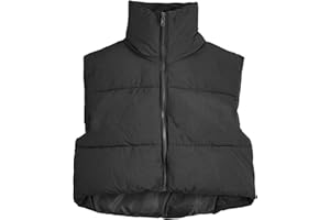 UANEO Cropped Puffer Vest Women Zip Up Stand Collar Sleeveless Padded Crop Puffy Vests