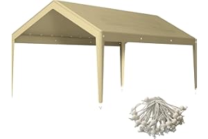 Cecarol 10x20 Carport Canopy Replacement Cover, Garage Top Tarp Shelter Cover, Waterproof & UV Resistance Tarp, Beige, Only Top Cover, Frame is not Included