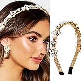 Sinalty Gold Jeweled Headbands Pearls Rhinestones Baroque Hair Bands Crystal Hair Hoop with Beaded Hair Ties for Women (Fashion)