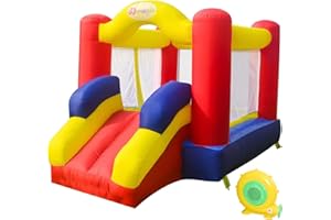 Dvreugde Outdoor Play Bounce House with Slide Inflatable Bouncer Backyard Playground Sets with Blower, Dart Target Game for Kids 6.6x9.6x5.8ft