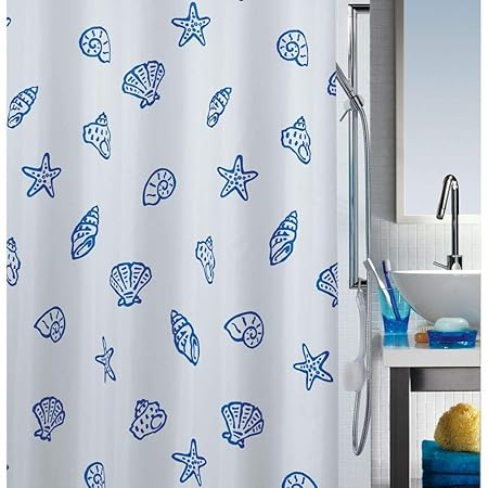 Spirella Concha Marine Textil-Duschvorhang Polyester 240x200 cm weiß/blau