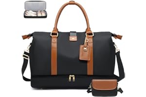 Qualyphant Large Weekender Overnight Bags for Women 43L - Anti-Theft Travel Duffle Bag with Shoe Compartment & 9 Pockets - Waterproof & Heavy-Duty Carry On Bag - Detachable Shoulder Bag & Luggage Tag