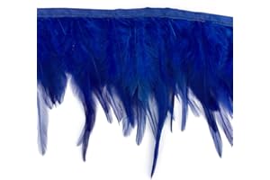 Shekyeon 2yards Rooster Hackle Feather Trim Fringe for DIY Clothing Craft Dress Decoration(Royal Blue)