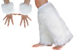 IETANG Women Girl Faux Fur Boots Shoes Cuffs Leg Warmers Fingerless Fur Gloves Costume Party Set