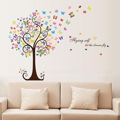 Arbol De Mariposas Coloridas Pegatinas De Pared Con Las Palabras